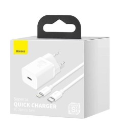 СЗУ-адаптер Baseus Super Si 20W PD (1Type-C) + кабель Type-C - Lightning (Белый)..